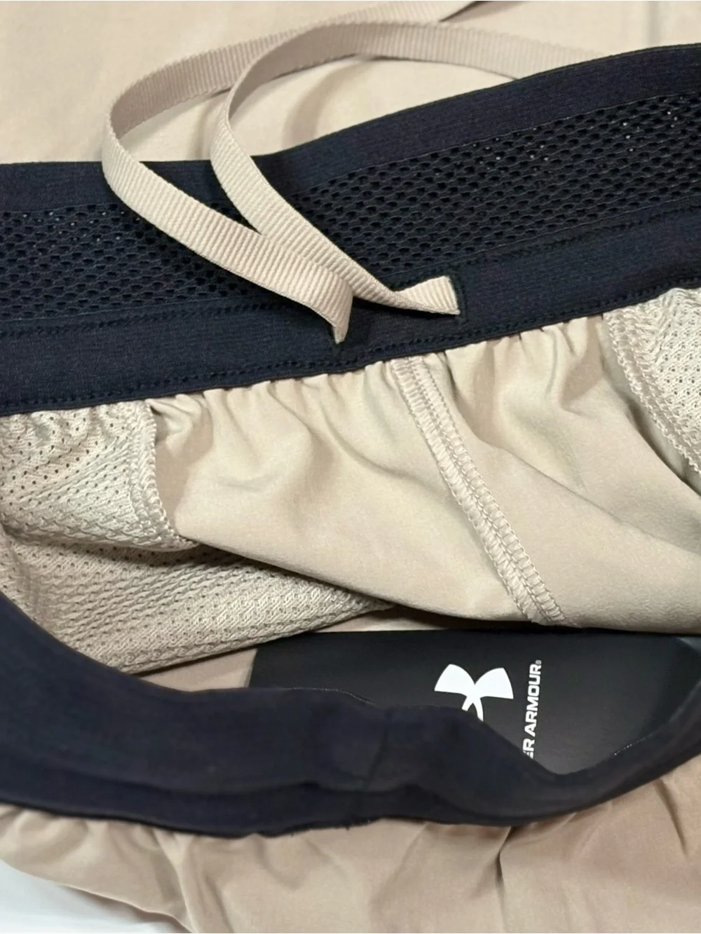 Under Armour Men's Sandstone Athletic Shorts with Black Waistband